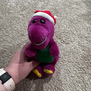 Vintage 1990s Lyons Group Barney Purple Dinosaur w/ Santa Hat Stuffed Animal
